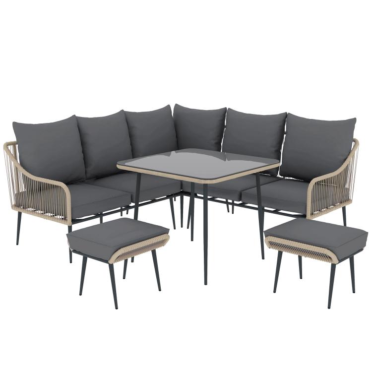 Six-Piece Rattan Strong Garden Sofa Set - Brown/Grey