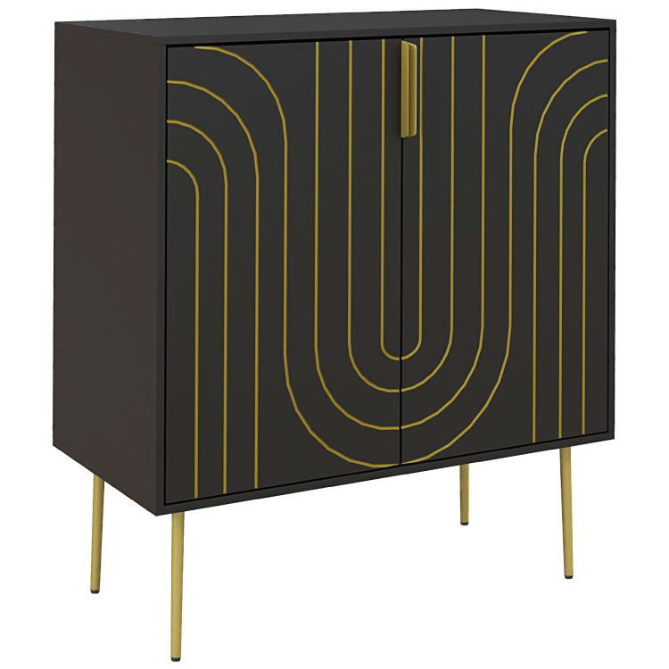 Art Deco Inspired Sideboard, with Adjustable Shelf - Black/Gold Tone