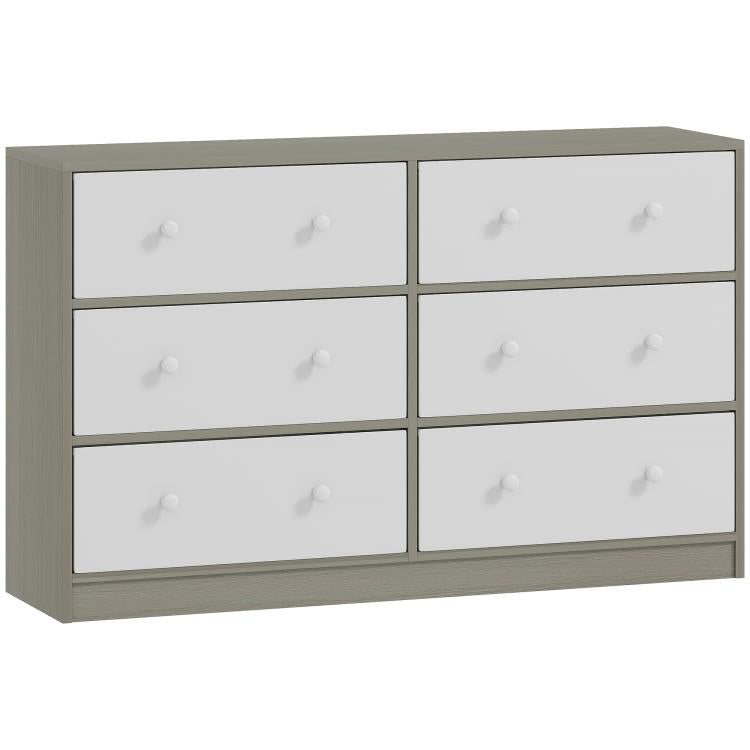 Chest of Drawers, Dresser with 6 Fabric Drawers - White and Grey