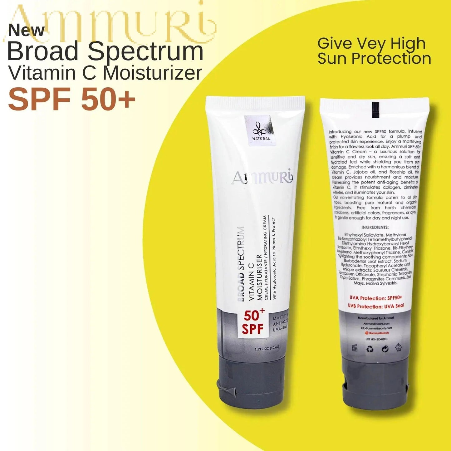 Vitamin C Day Cream SPF 50 for Brightening & UV Protection | Ammuri