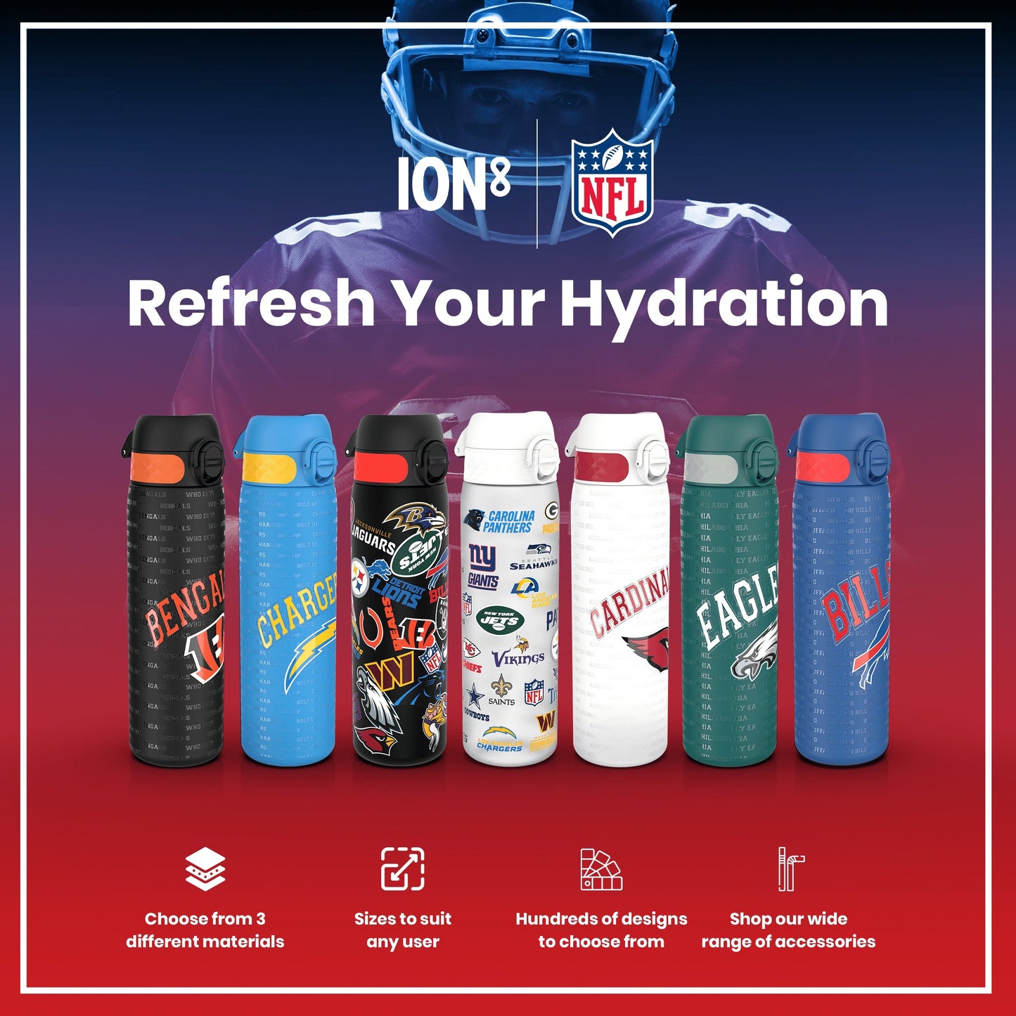 Leak Proof NFL Water Bottle, Stainless Steel, Tampa Bay Buccaneers, 600ml (20oz)