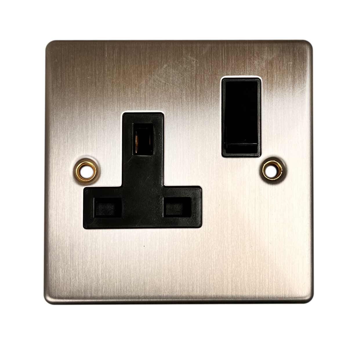 Round Edge Single Socket Brushed Steel (Switched / 13A / Double Pole)