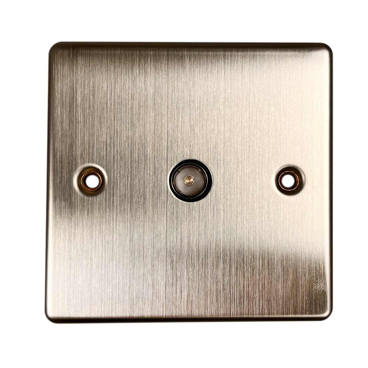 Round Edge Coaxial TV Socket in Brushed Steel (Single Outlet)