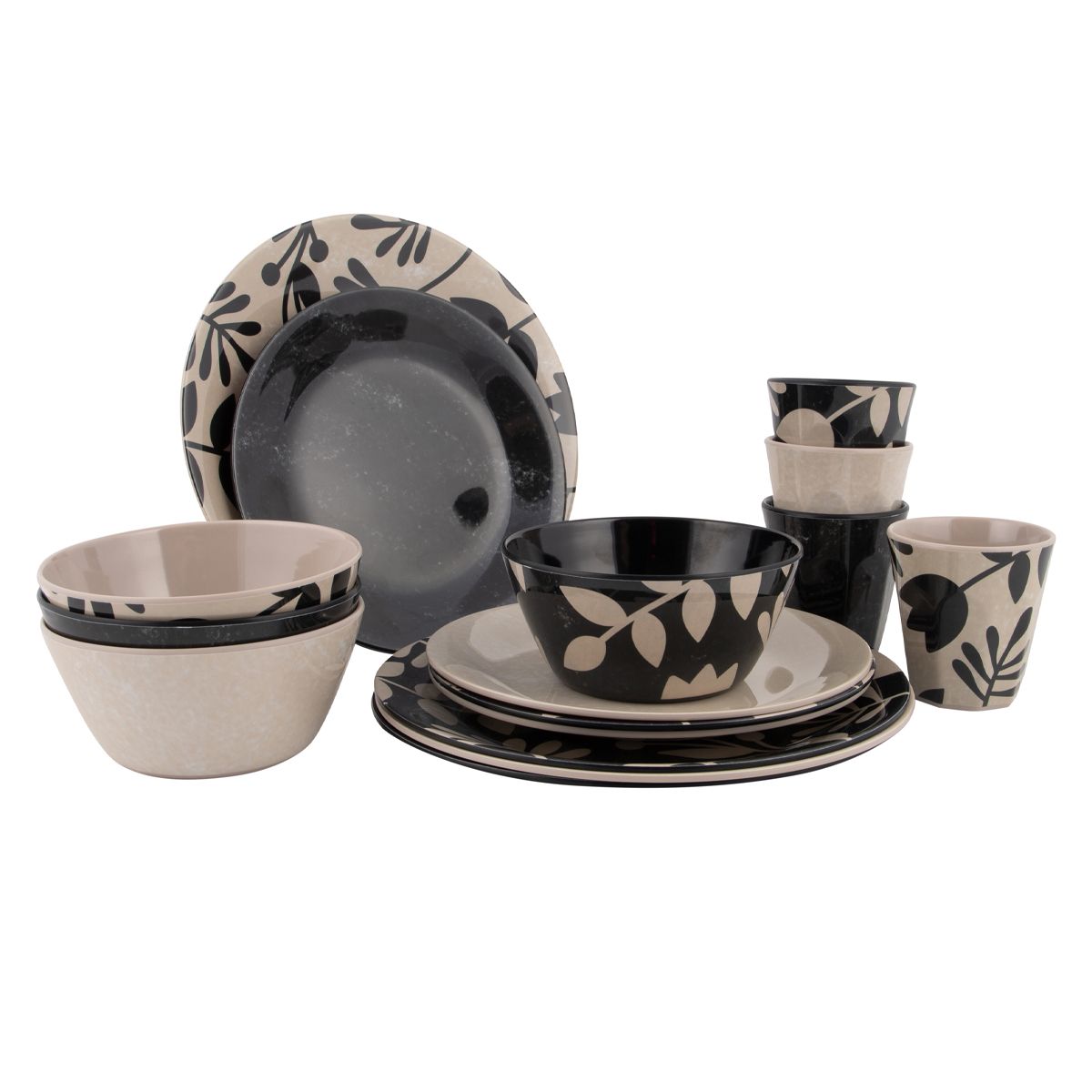 Bo-Camp Tableware Mix & Match (16 Pieces / Beige/Black)