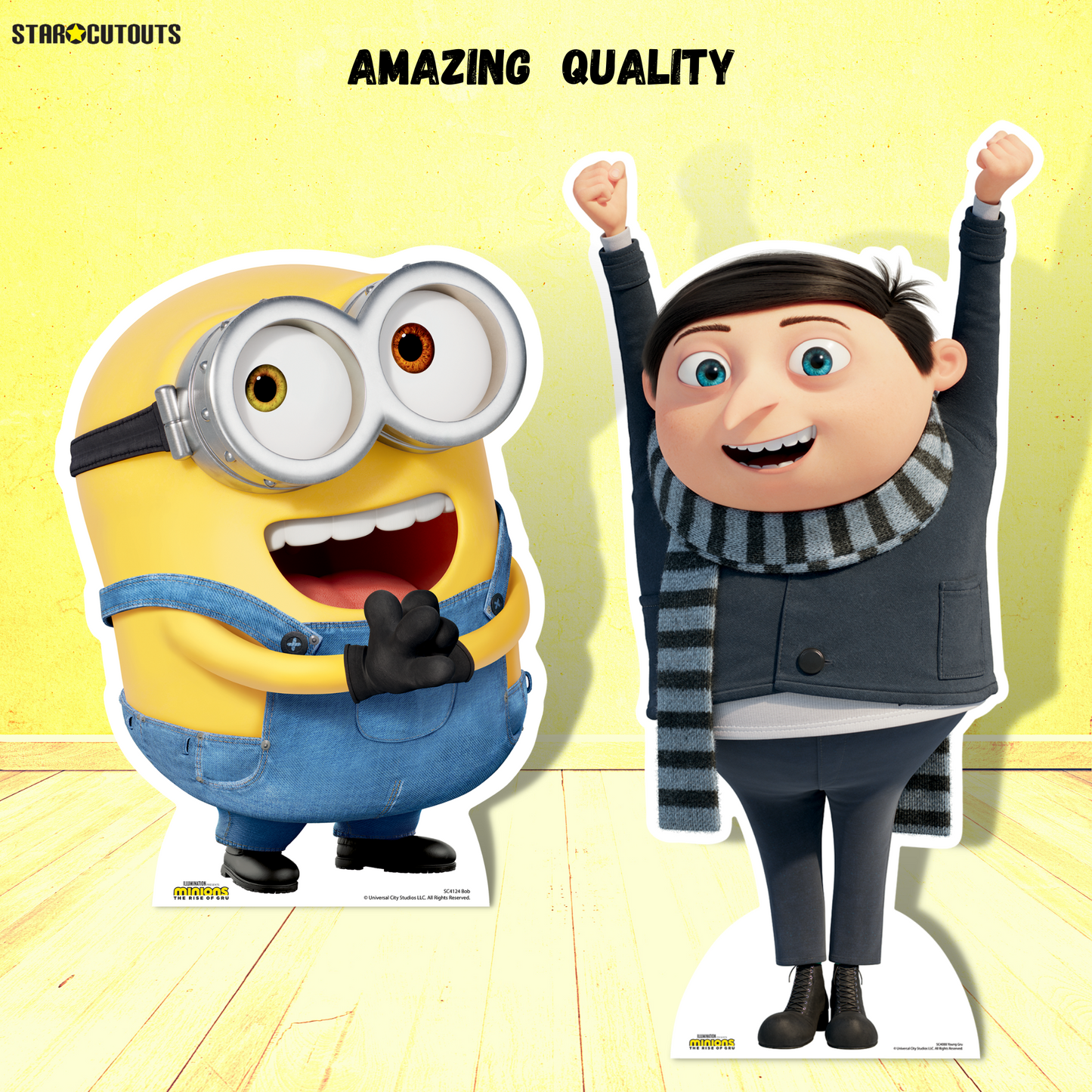 SC4124 Bob Happy Minions 2 Star Mini Cardboard Cut Out Height 62cm