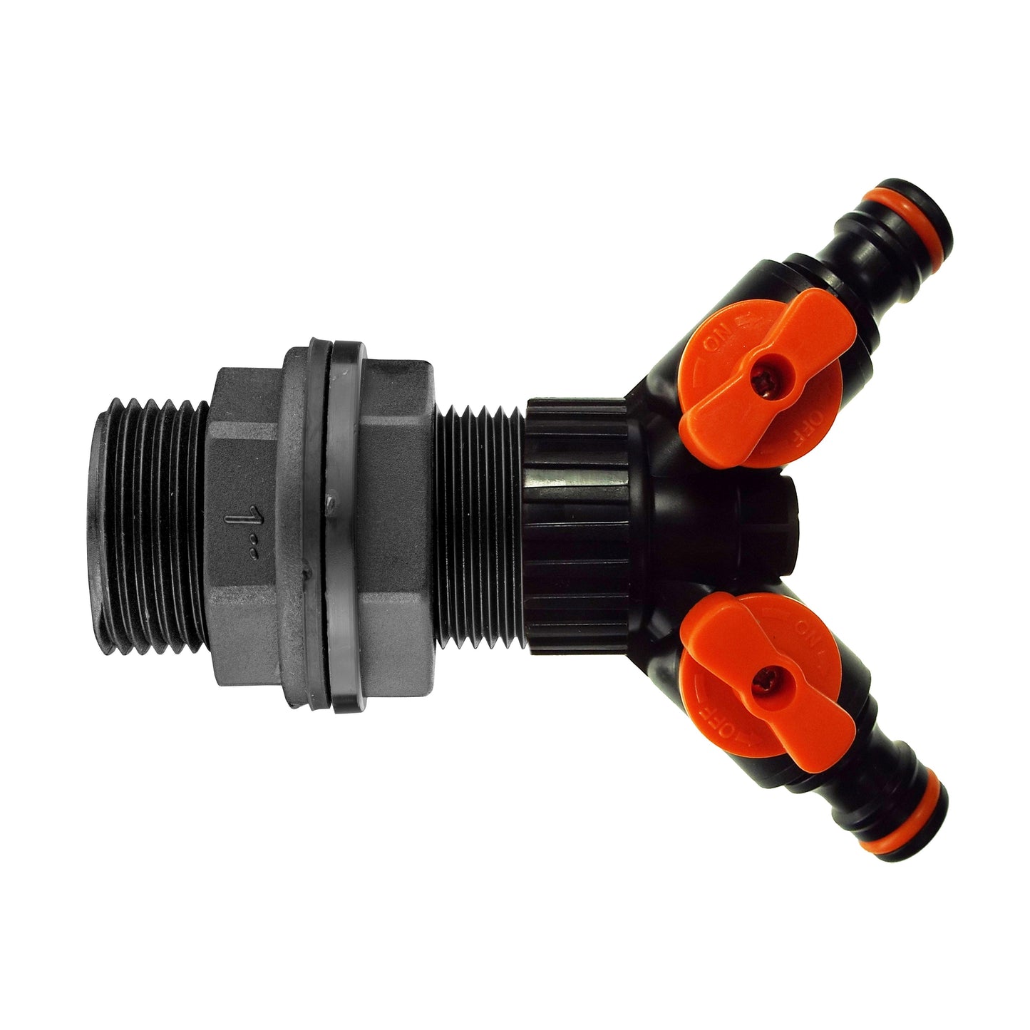 Water Butt 1 with Two Way Valved Splitter Outdoor Watering Kit Hose Pipe Fitting