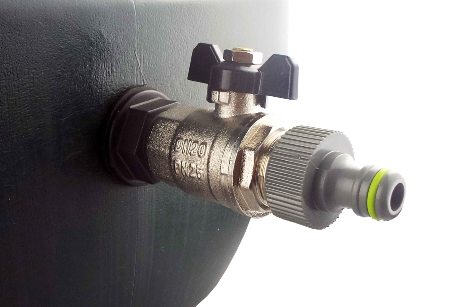 Water Butt Kit 3/4 BSP with Metal Bib Valve and Quick Connect Outlet Tap Adapter