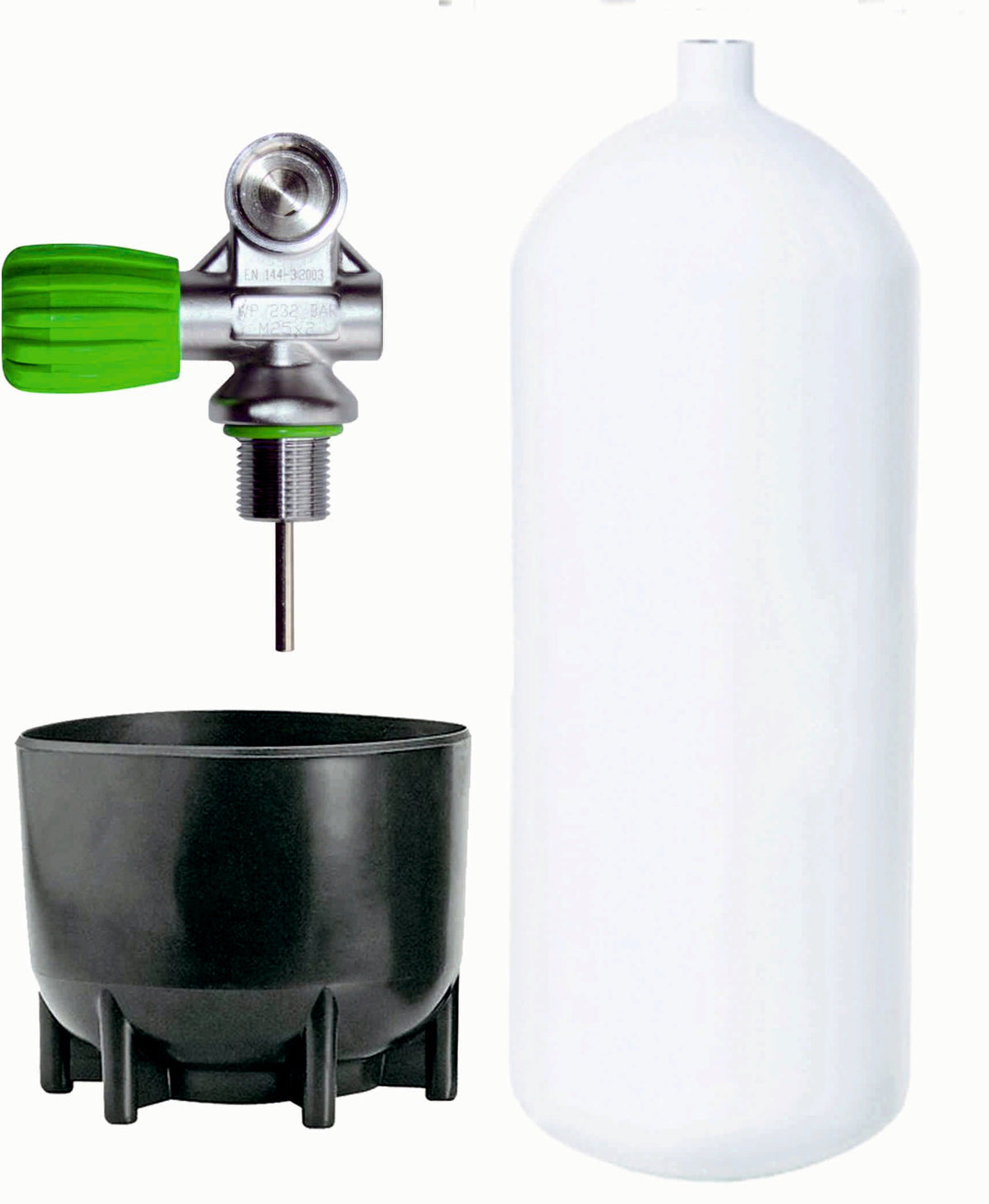 BTS 12 Litre Dumpy 232 Bar Steel Cylinder with M26 Valve, 2nd Outlet & Boot S16816626