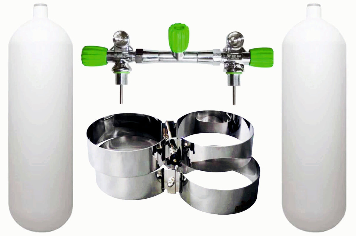 BTS 10 Litre 232 Bar M26 Steel Cylinder Twin Set with Isolation Manifold & Bands S16816647