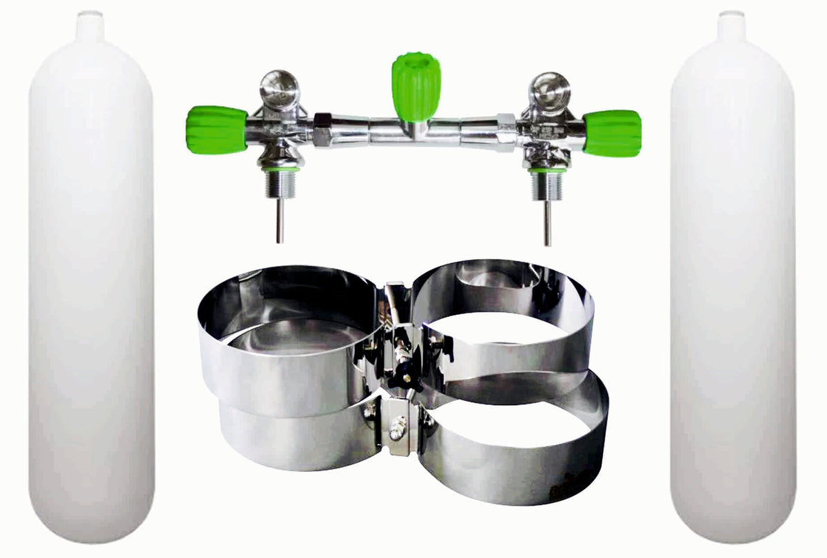 BTS Standard 12 Litre 232 Bar M26 Steel Cylinder Twin Set with Isolation Manifold & Bands S16816648