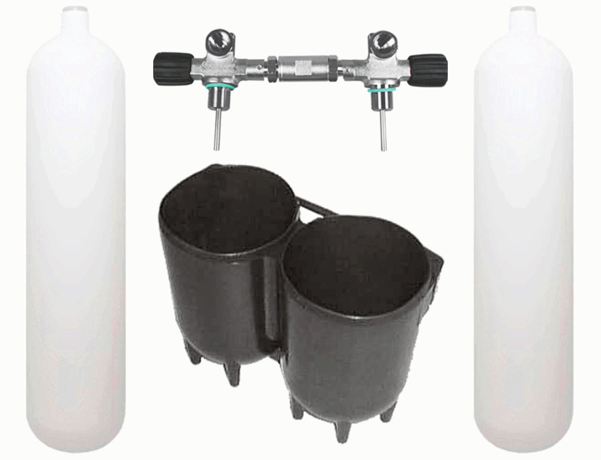 BTS 7 Litre 300 Bar DIN Steel Cylinder Twin Set with Boot & None Isolating Manifold S16116655