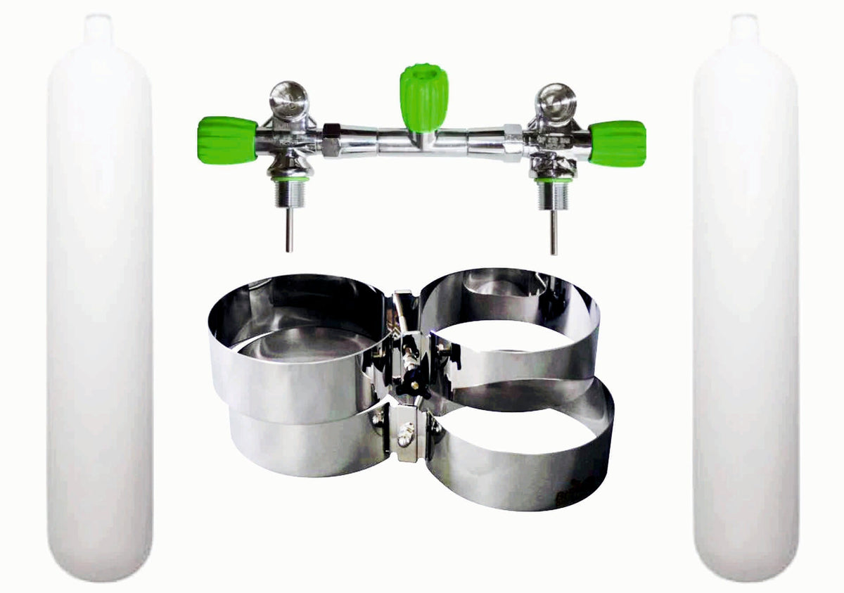 BTS 8.5 Litre 232 Bar M26 Steel Cylinder Twin Set with Isolation Manifold & Bands S16816687