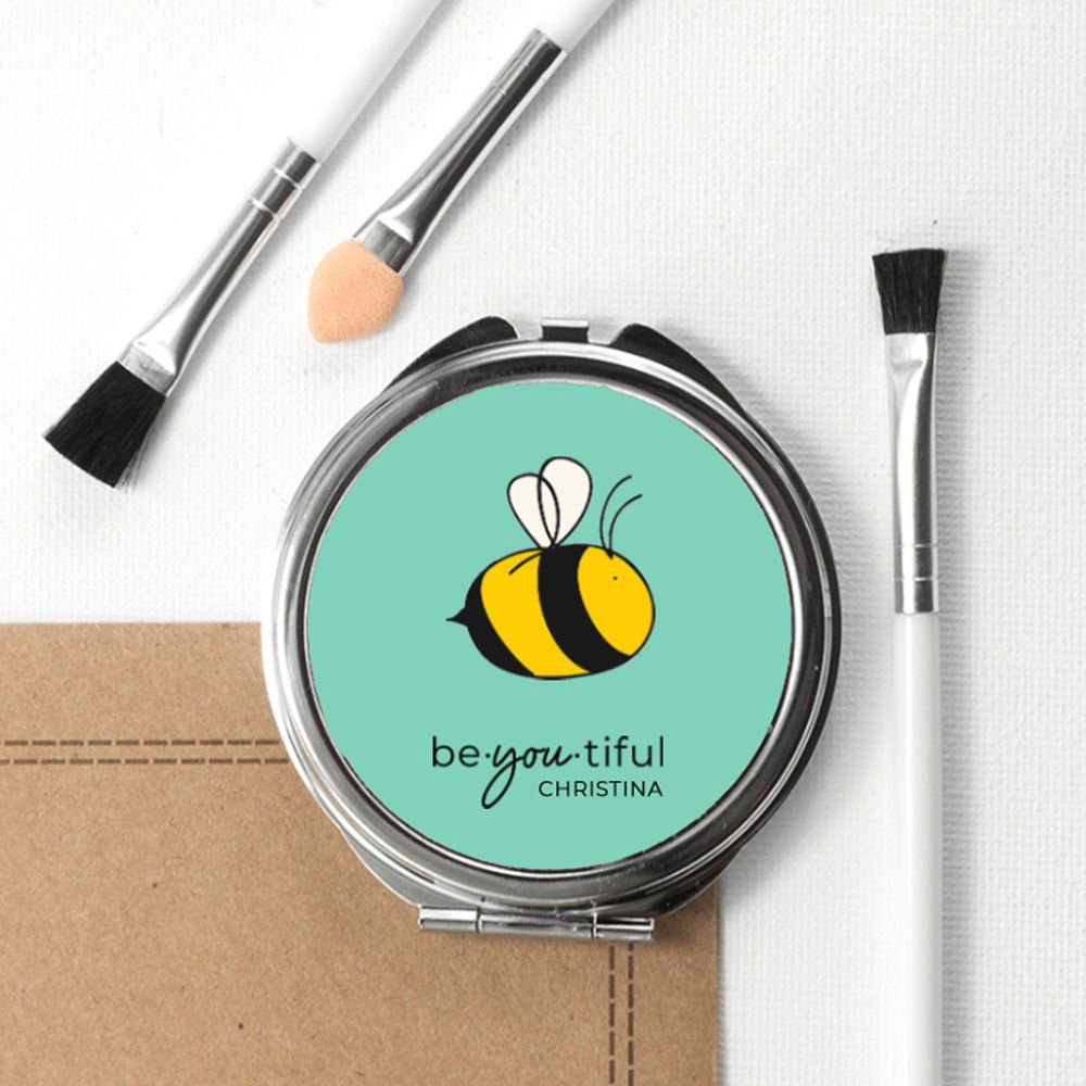 Personalised Bee You Round Compact Mirror