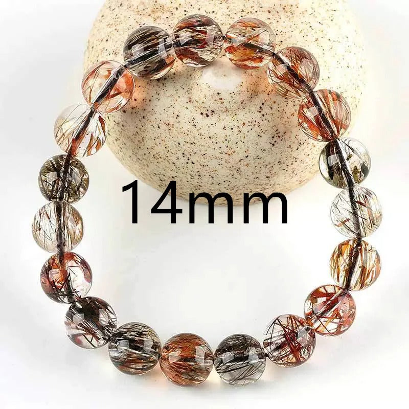 Natural Black Gold Rutilated Quartz Gemstone Bracelet, Size 7-14mm
