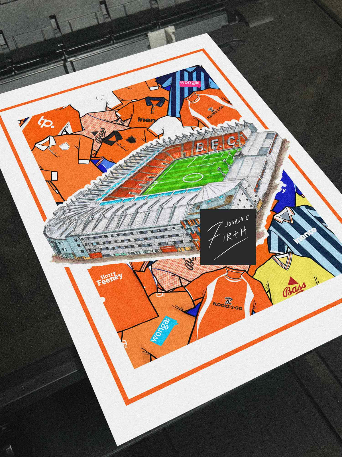 Blackpool Kit Collage Retro Shirts & Stadium Football Print
