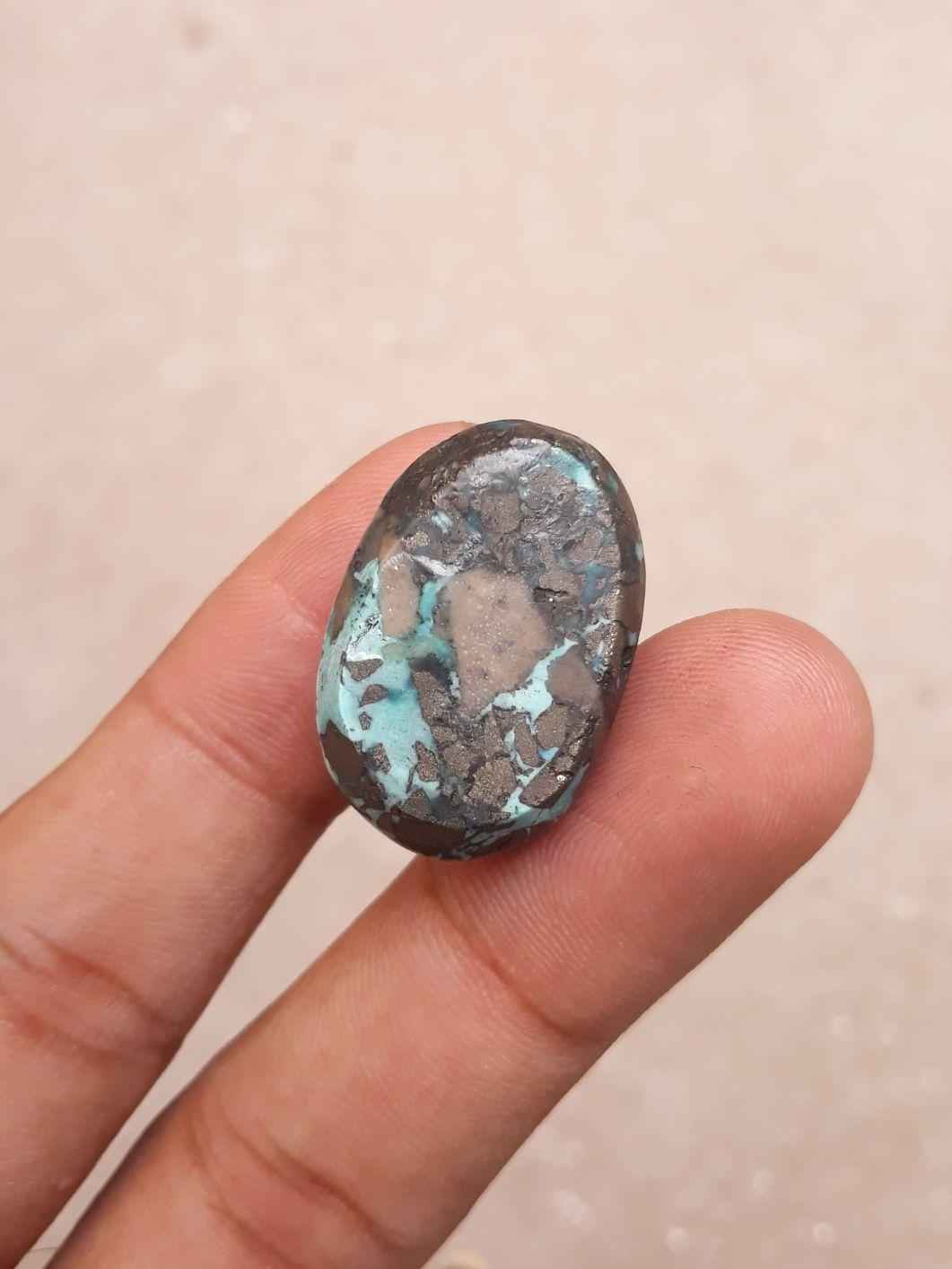 Natural Turquoise with Pyrite – Blue Matrix Turquoise -Shajri Feroza-62.3 Ct-27x18mm