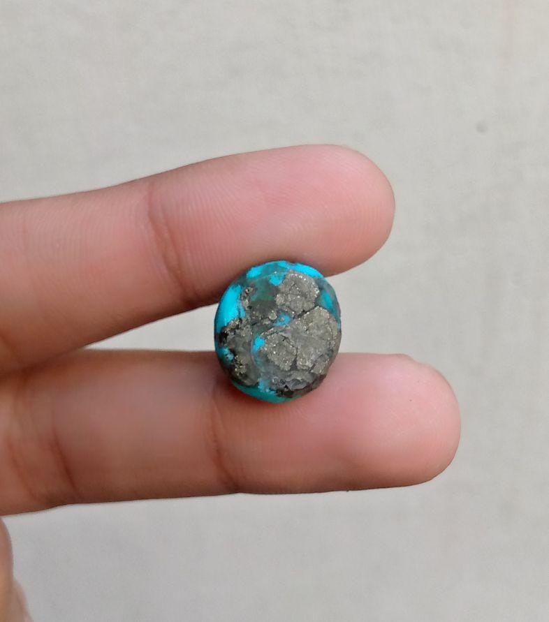 20.5ct Natural Certified Turquoise - Blue Matrix Turquoise - Shajri Feroza - 17x15mm