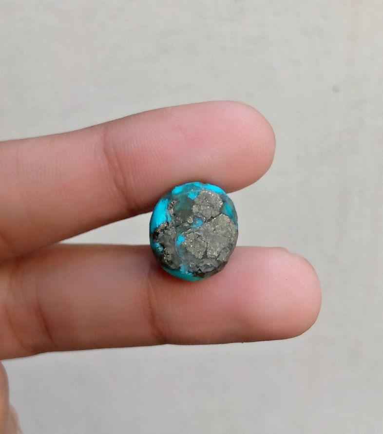 20.5ct Natural Certified Turquoise - Blue Matrix Turquoise - Shajri Feroza - 17x15mm
