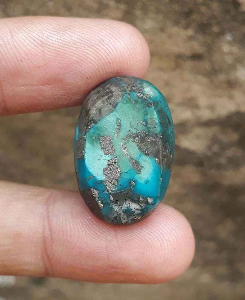 Natural Turquoise with Pyrite - Blue Matrix Turquoise - Shajri Feroza- 40-Ct-26x18mm