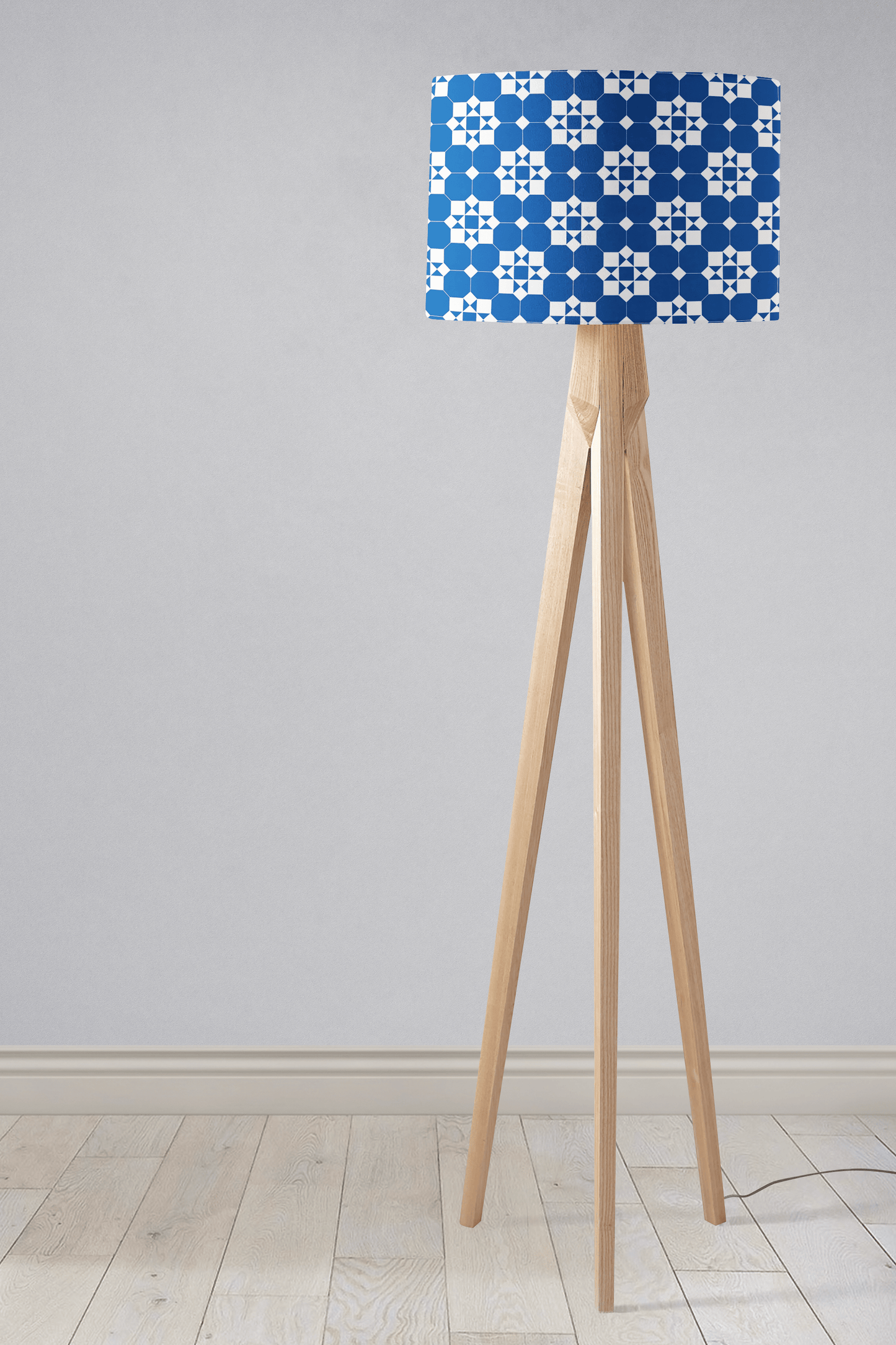 Blue and White Geometric Tiles Design Lampshade, Ceiling or Table Lamp Shade