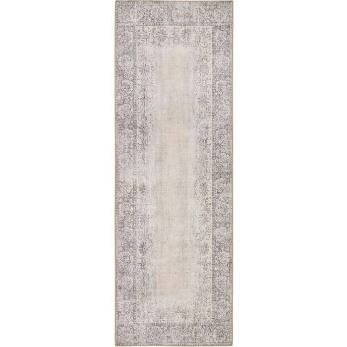 Eco-Washable Grey Rug Bordered Design