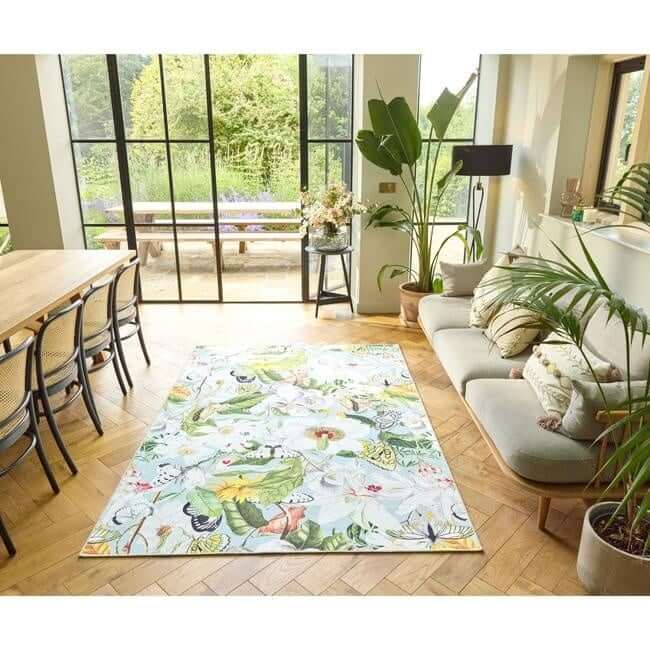 Eco-Washable Multicolour Rug Floral Design