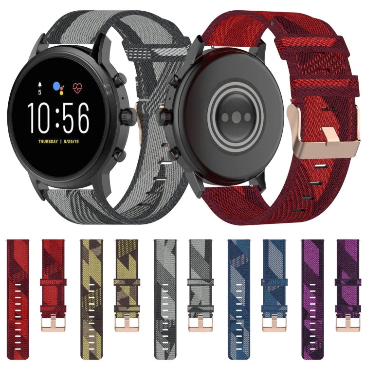 22mm Stripe Weave Nylon Wrist Strap Watch Band for Fossil Gen 5 Carlyle, Gen 5 Julianna, Gen 5 Garrett, Gen 5 Carlyle HR