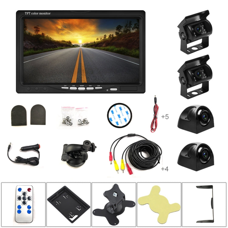 K0164 7 inch HD Car 18 IR Rear View Backup Four Cameras Rearview Monitor