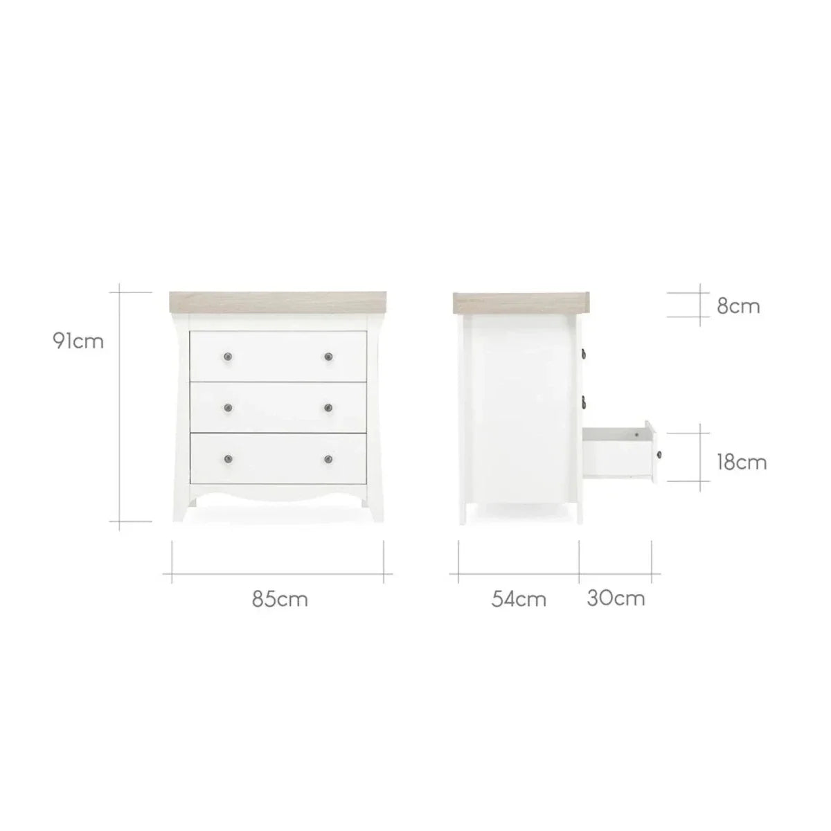CuddleCo Clara 3 Drawer Dresser Changer - White & Ash