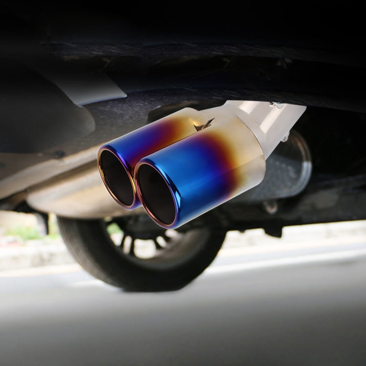 Universal Car Styling Stainless Steel Curved Double Outlets Exhaust Tail Muffler Tip Pipe, Curved Double