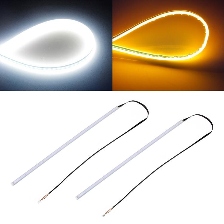 2 PCS 45cm DC12V 5W Ultra-thin Waterproof Car Auto Double Colors Turn Lights / Running Lights SMD-2835 LED Bulbs (Turn Lights: Yellow Light; Running Lights: Blue Light), 45cm Turn Lights: Yellow Light; Running Lights: White Light