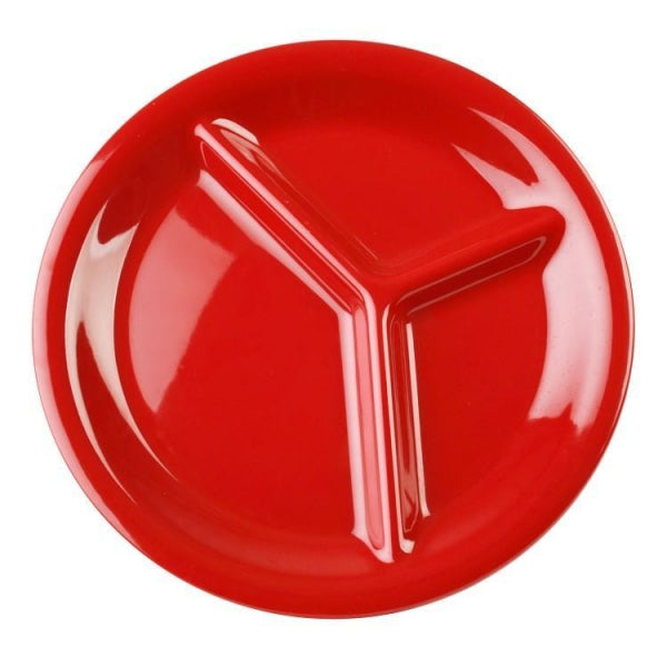 3 Compartment Pure Red Melamine Plates - Pack Of 12