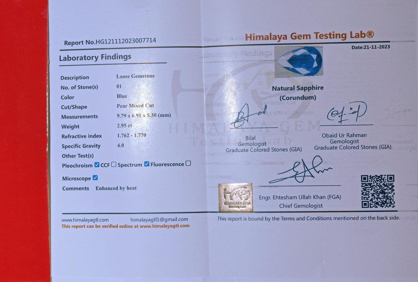 2.95ct Certified Natural Blue Sapphire - September Birthstone