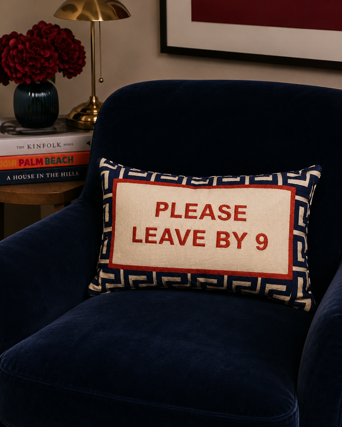 Funny Needlepoint Pillow – Please Leave By 9