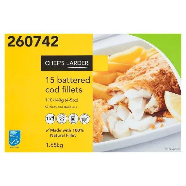 Chefs Larder 15 Battered Cod Fillets 1.65kg