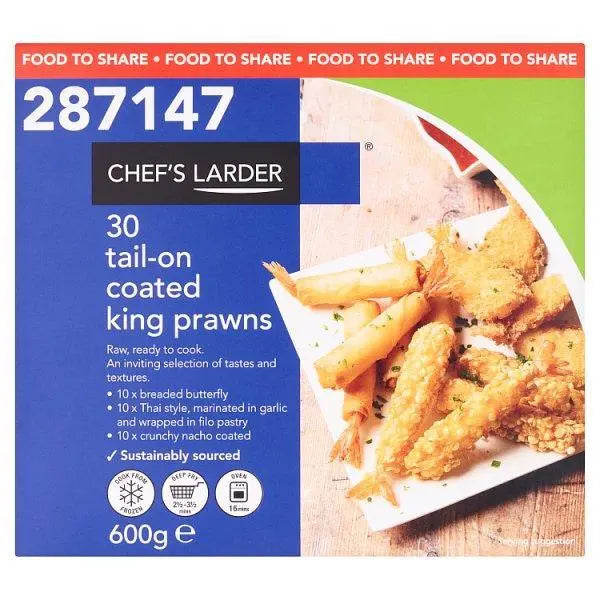 Chefs Larder 30 Tail-On Coated King Prawns 600g