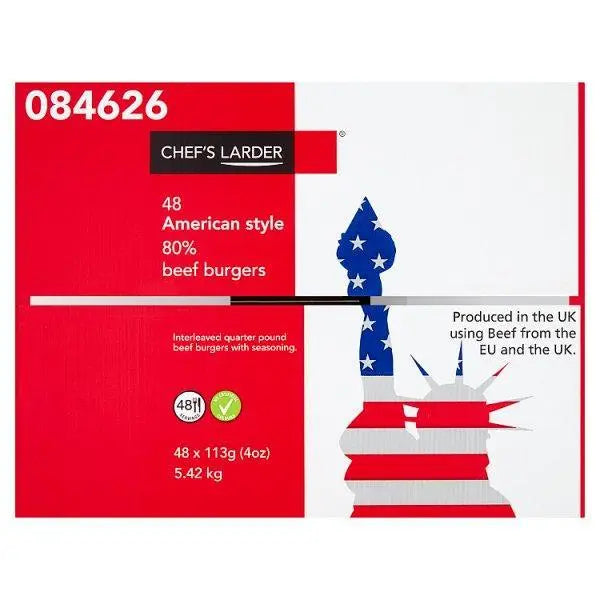 Chefs Larder 48 American Style 80% Beef Burgers 5.42kg