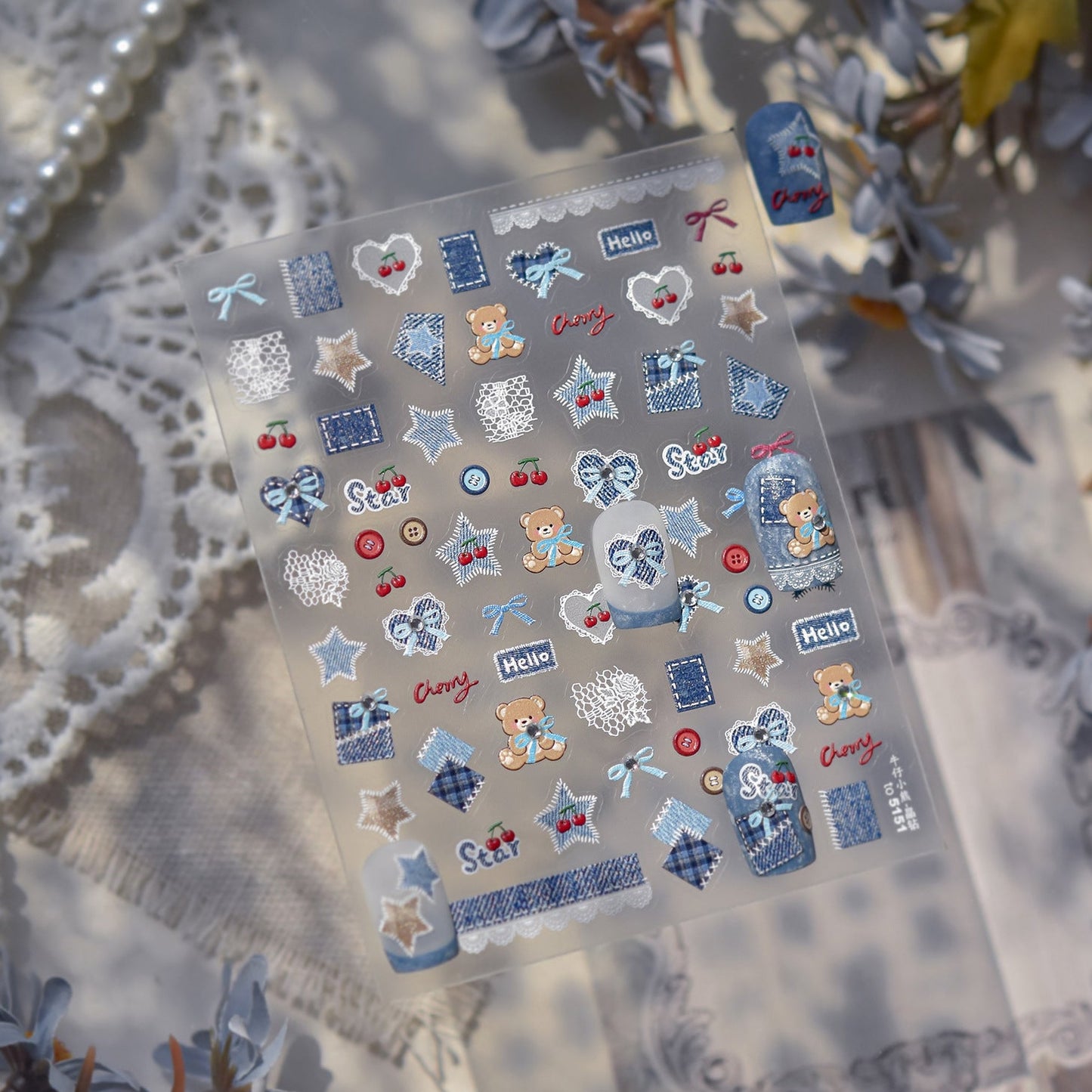 Hello Claws | Cherry Bear Jeans Nail Deco Sticker