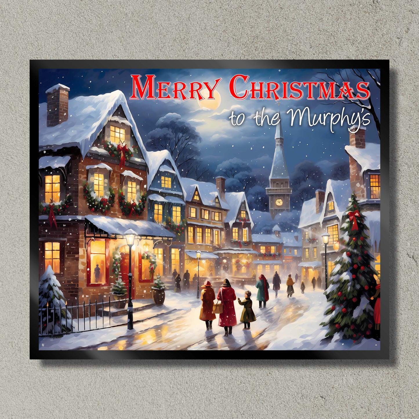 Illuminated Artwork Christmas Illustration "Snowy Town" with Personalisation