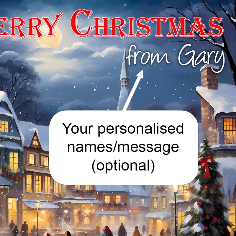 Illuminated Artwork Christmas Illustration "Snowy Town" with Personalisation