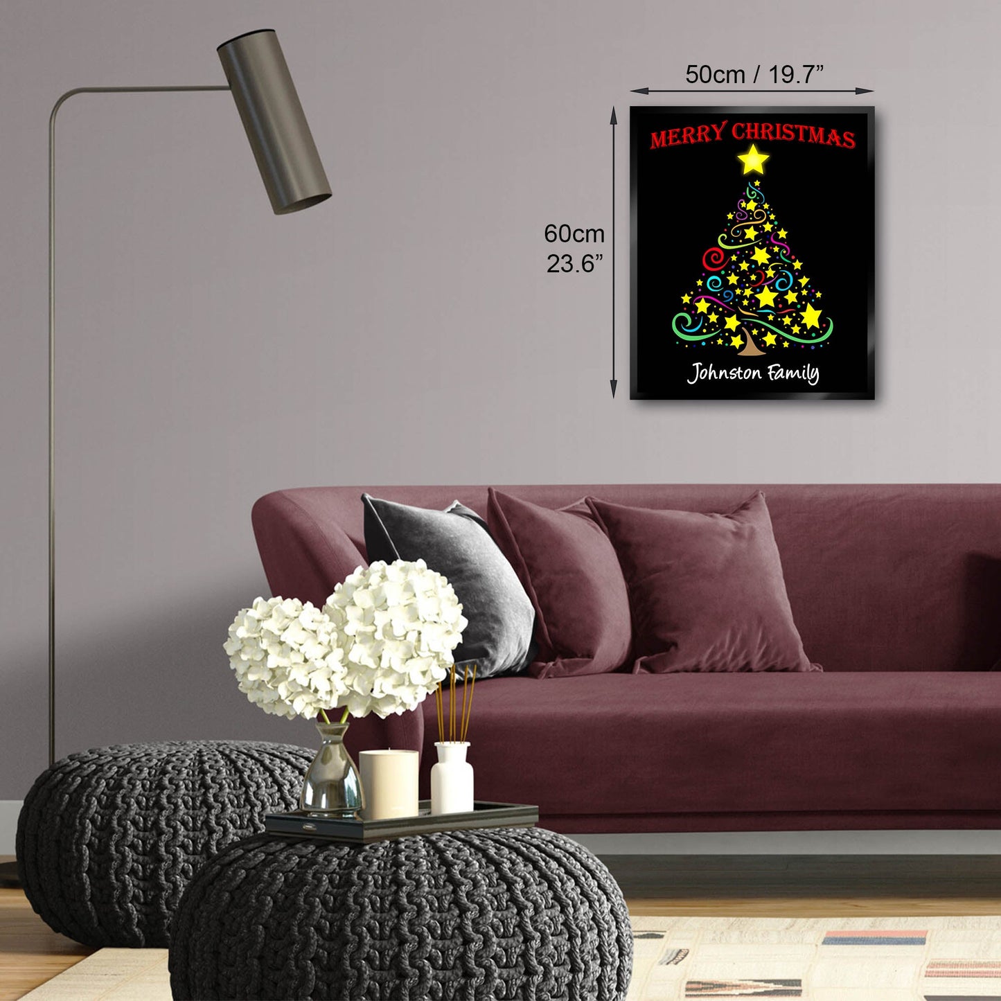 Illuminated Christmas Artwork "Stylised Christmas Tree" with Personalisation