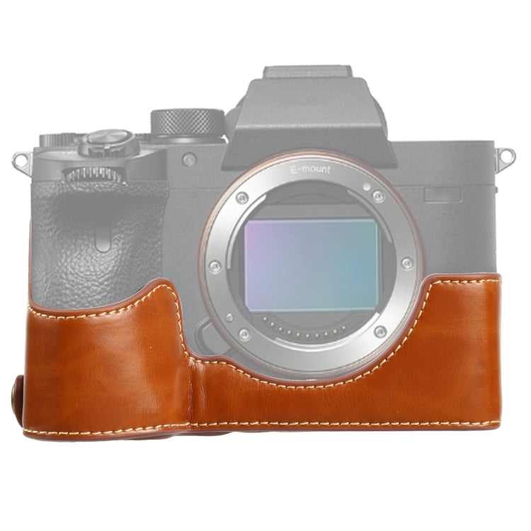 1/4 inch Thread PU Leather Camera Half Case Base for Sony ILCE-7RM4 / A7RM4 / A7R IV, For Sony ILCE-7RM4