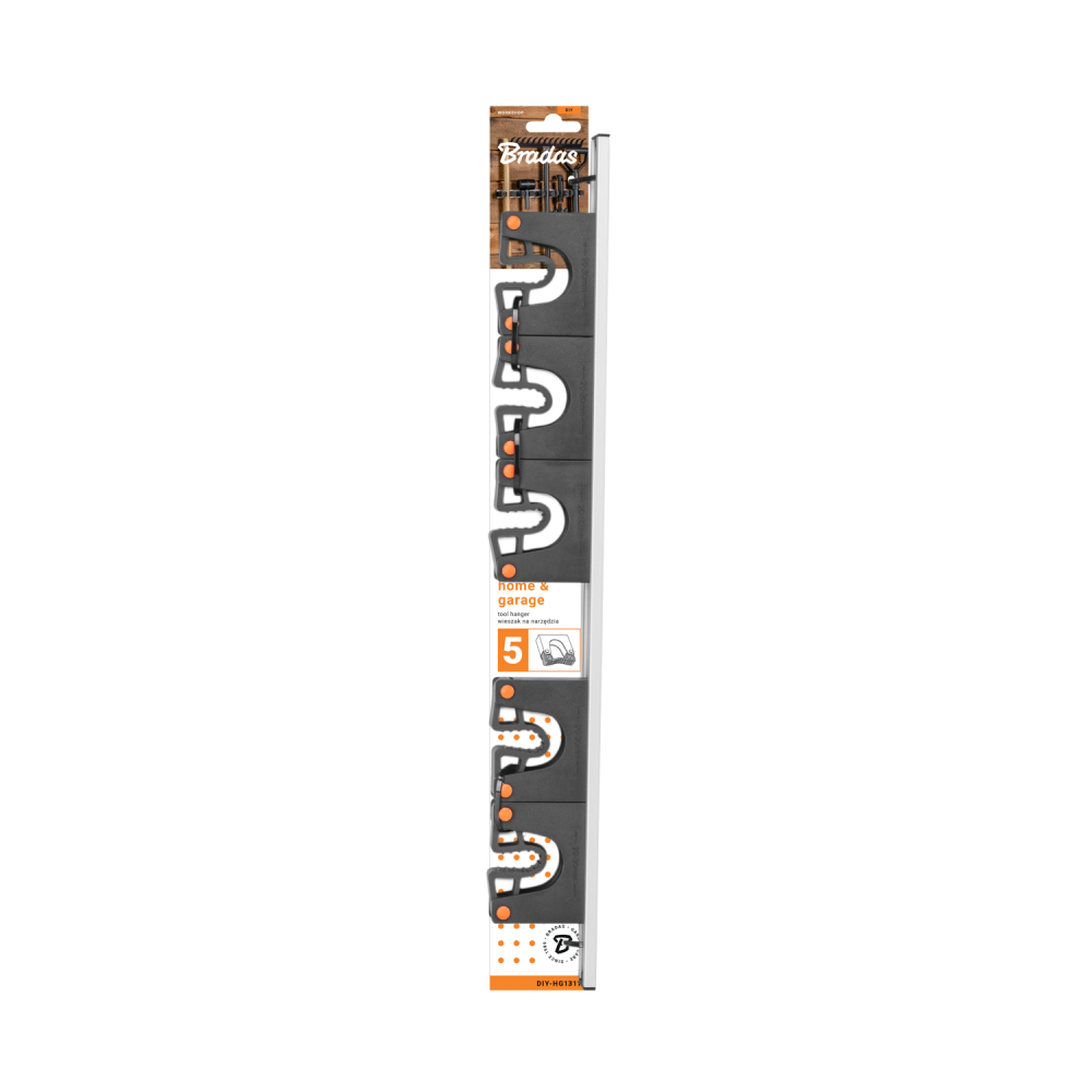 Wall Mount Tool Holder Rail - Gripper Design (5 Handles) for Home and Garden Use