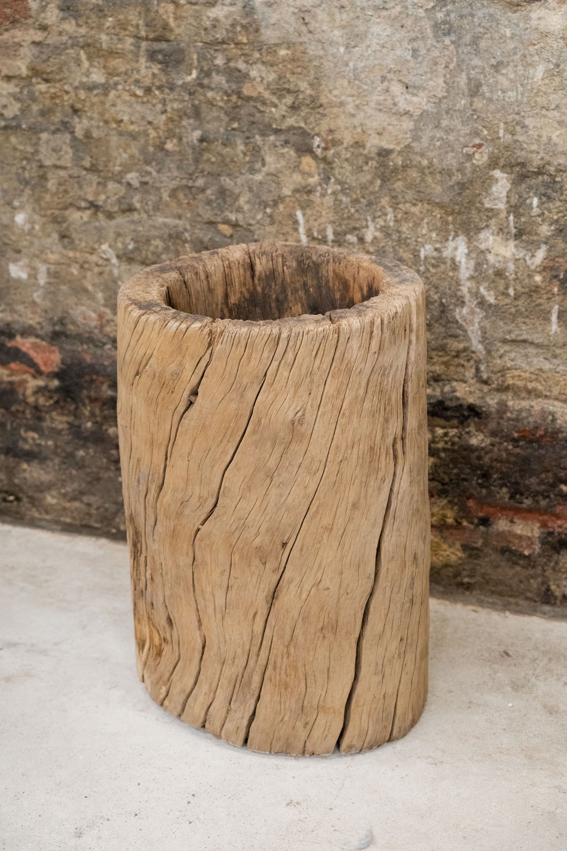 Vintage Elm Asian Wooden Mortar XL