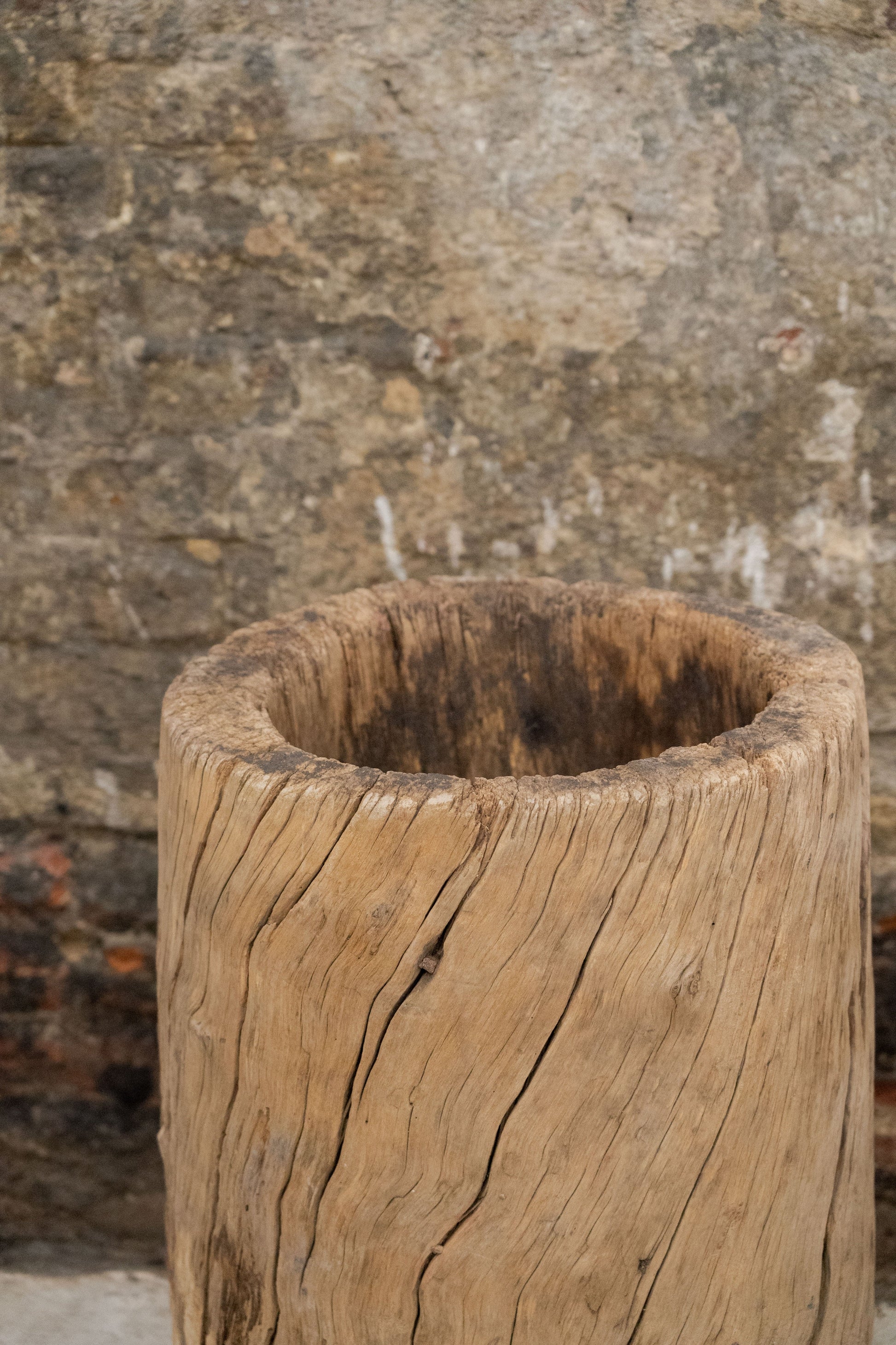 Vintage Elm Asian Wooden Mortar XL