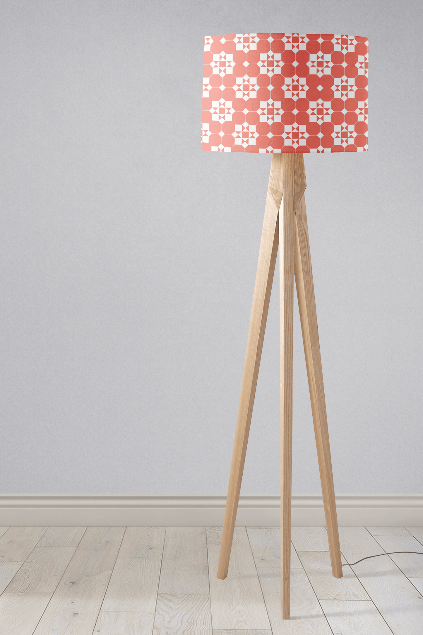 Coral and White Geometric Tiles Design Lampshade, Ceiling or Table Lamp Shade
