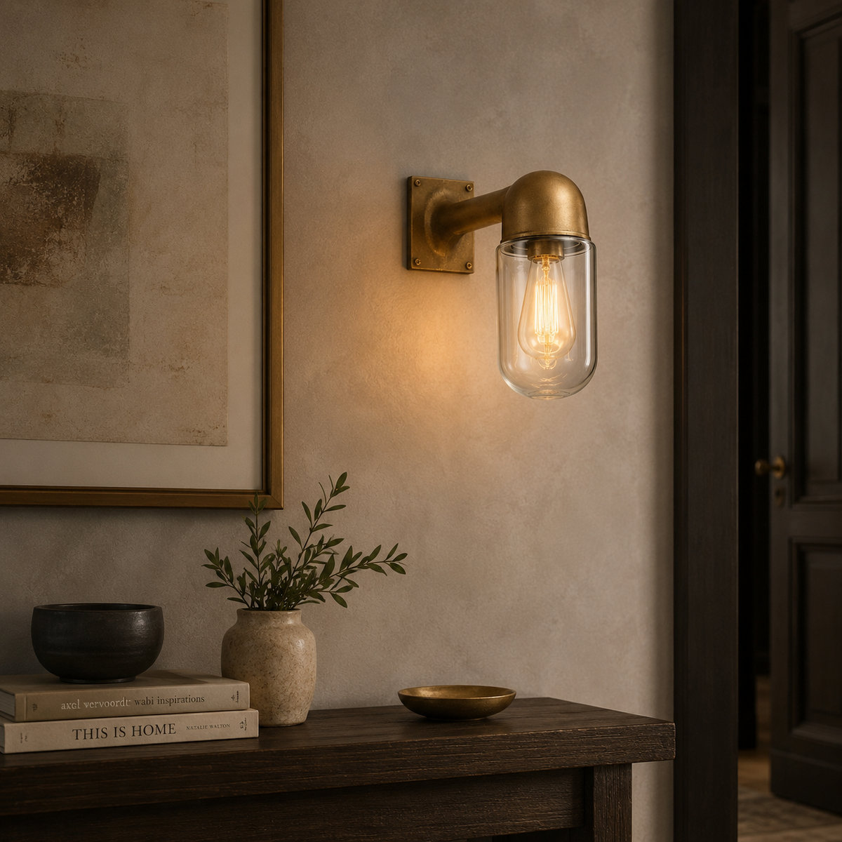 Langham Raw Antique Brass Wall Light Outdoor & Bathroom Sconce