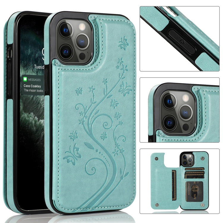 Butterflies Flowers Double Buckle PU + TPU Protective Case with Holder & Card Slots & Photo Frame, For iPhone 12 Pro Max
