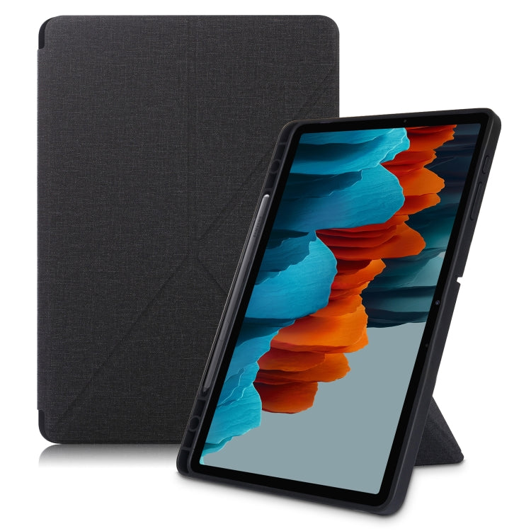 Cloth Texture Multi-folding Horizontal Flip PU Leather Shockproof Case with Holder & Sleep / Wake-up Function, For Samsung Galaxy Tab S8+ / Tab S8 Plus / Tab S7 FE / Tab S7+ T970 / T975, For Samsung Galaxy Tab S8 / Galaxy Tab S7 T870