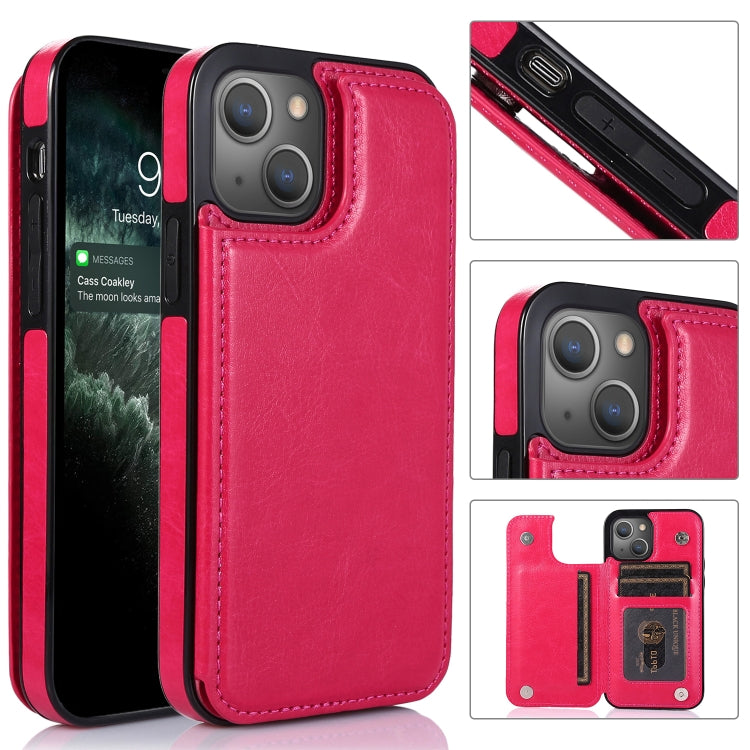 Double Buckle Shockproof PU Protective Case with Card Slots & Holder, For iPhone 13, For iPhone 13 Mini, For iPhone 13 Pro